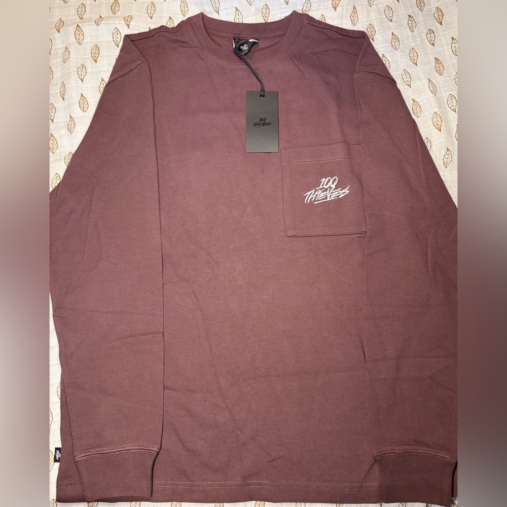 100 Thieves FOUNDATIONS FW'23 LONG SLEEVE POCKET T-SHIRT IN BURGUNDY